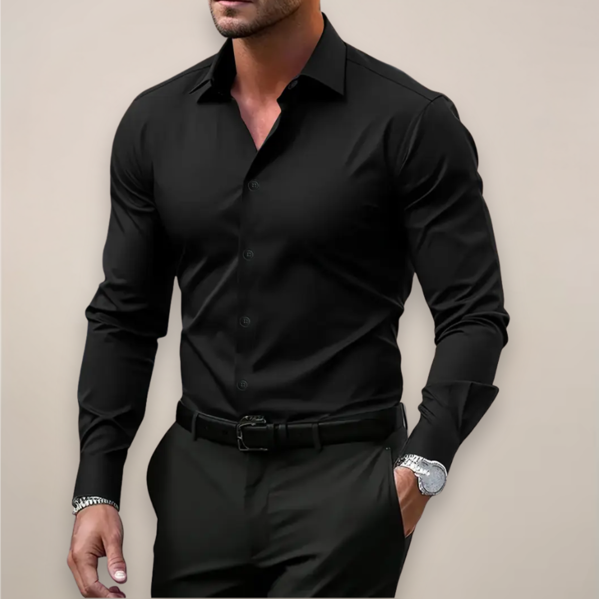 Effortless Men's Dress Shirt With Notched Collar 5