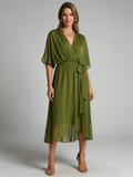 Women's wrap midi dress with an asymmetric hem