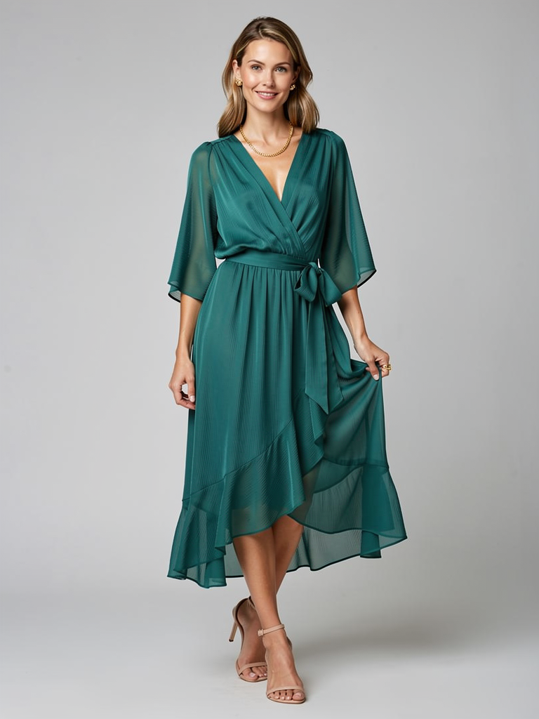 Women's wrap midi dress with an asymmetric hem