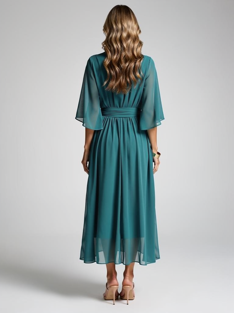 Women's wrap midi dress with an asymmetric hem