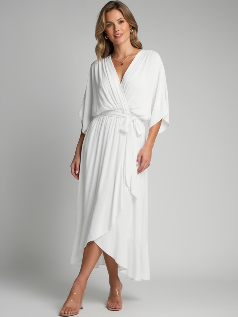 Women's wrap midi dress with an asymmetric hem