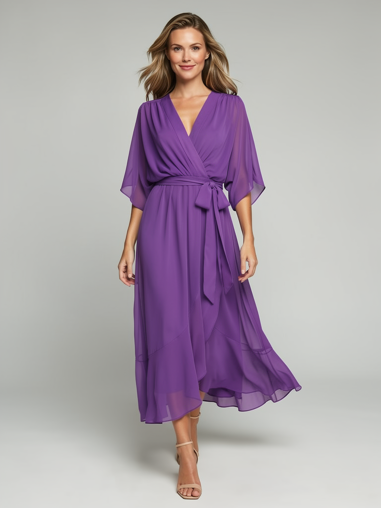 Women's wrap midi dress with an asymmetric hem