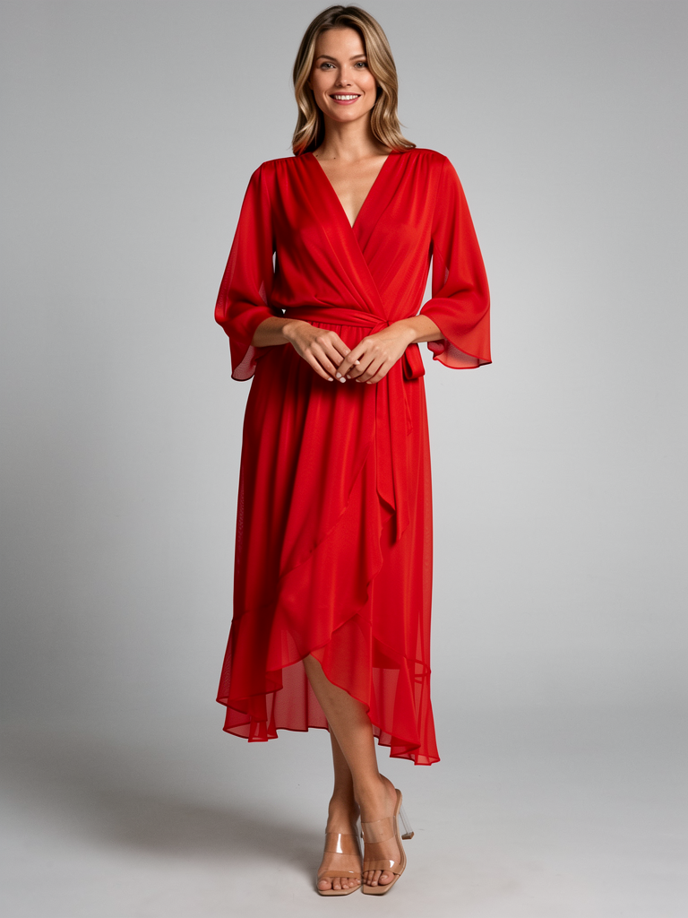 Women's wrap midi dress with an asymmetric hem
