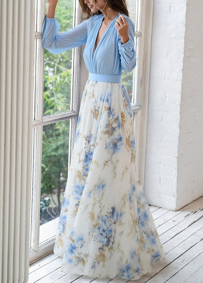 Elegant Floral Maxi Dress With Long Sleeves 1