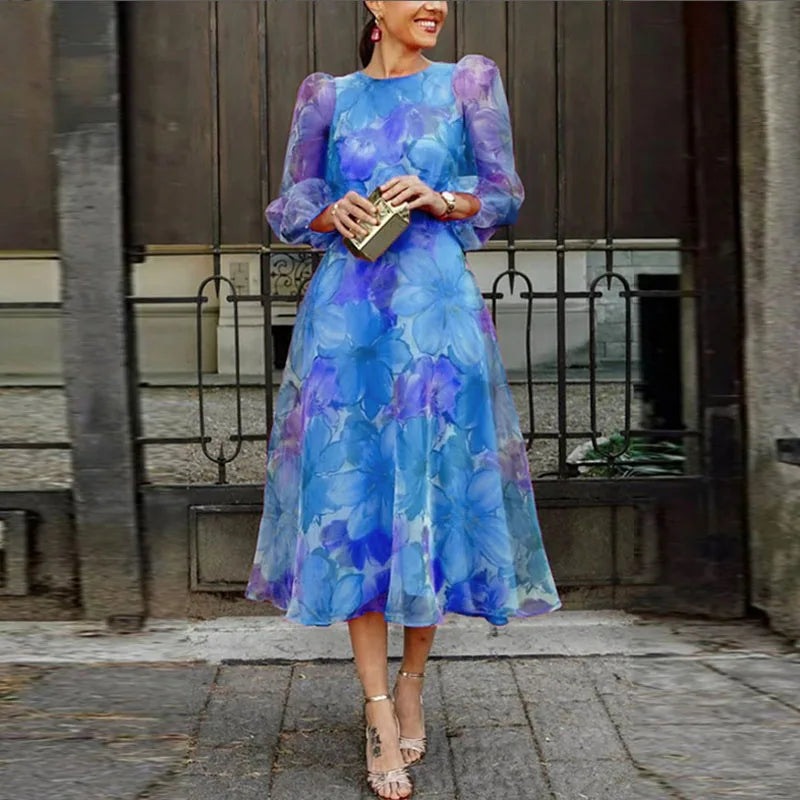 Elegant Floral Midi Dress For Wedding Guests 1