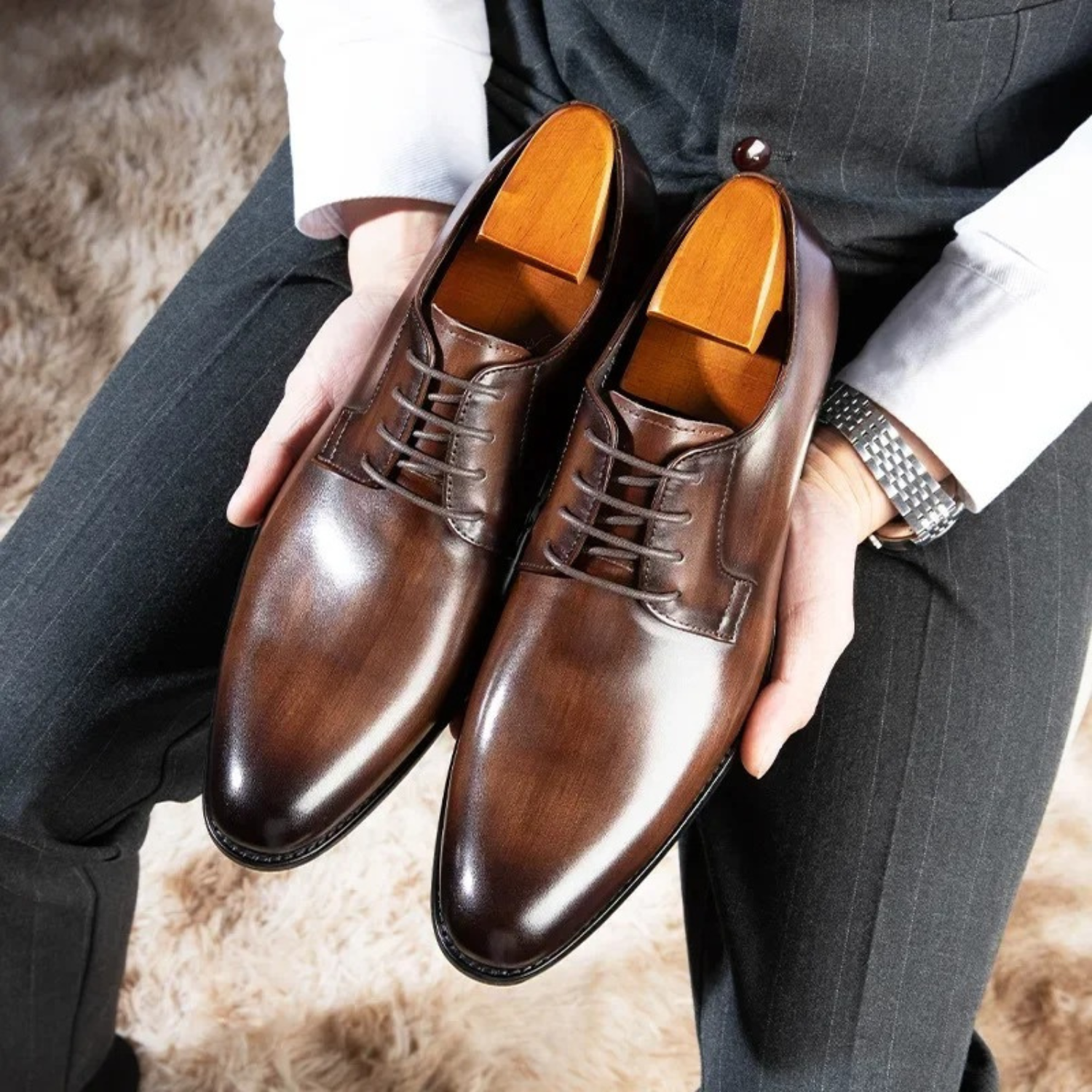 Elegant Men's Black Dress Shoes Oxford Style 1