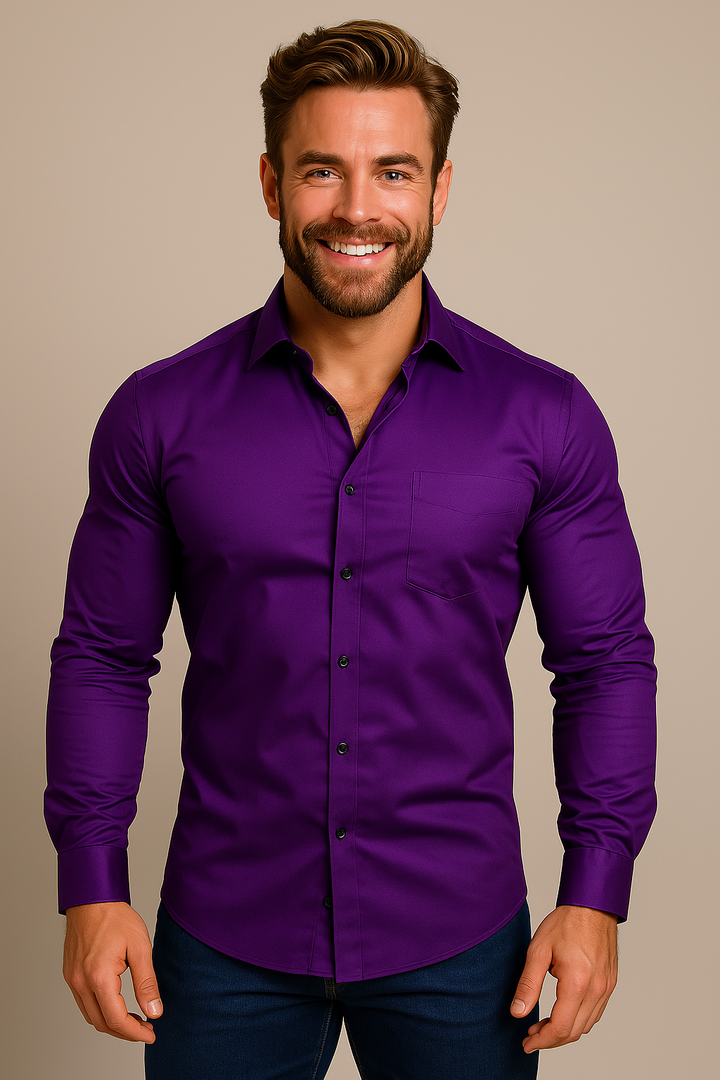 Elegant Men's Dress Shirt Long Sleeve Structured Fit 14