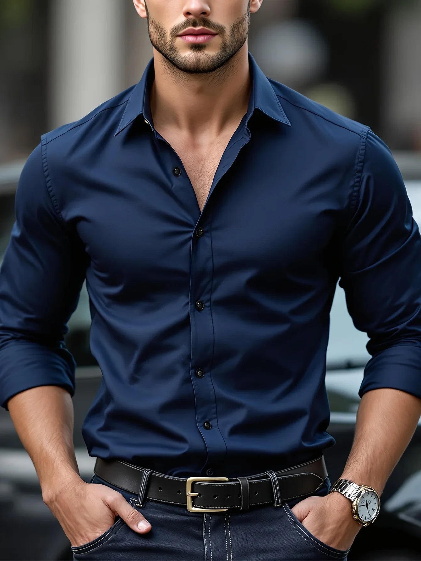 Elegant Men's Dress Shirt With Classic Collar 7