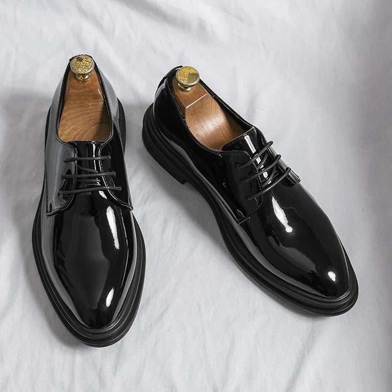 Elegant Mens Black Derby Shoes With Glossy Finish 1