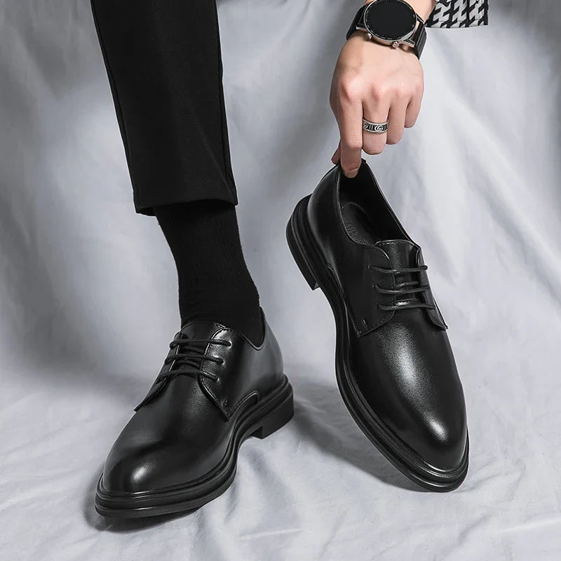Elegant Mens Black Derby Shoes With Glossy Finish 2