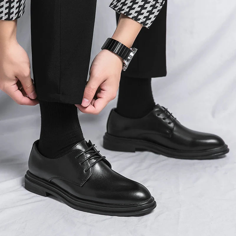 Elegant Mens Black Derby Shoes With Glossy Finish 3