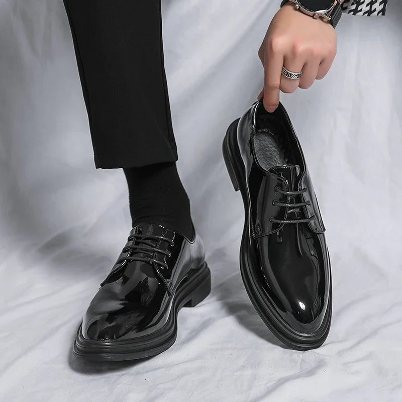 Elegant Mens Black Derby Shoes With Glossy Finish 4