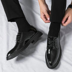 Elegant Mens Black Derby Shoes With Glossy Finish 5