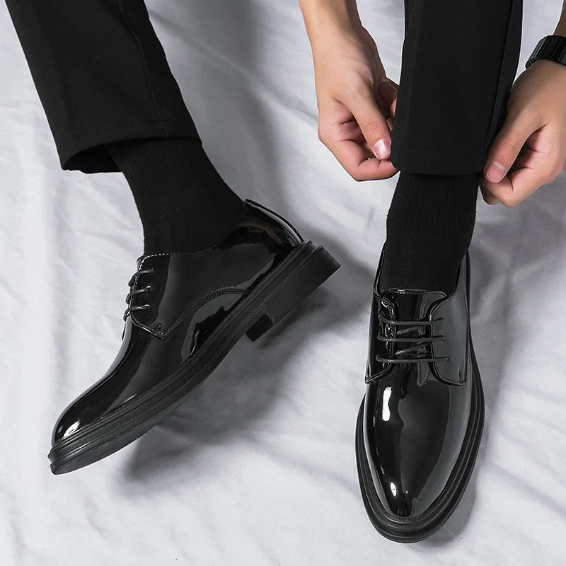 Elegant Mens Black Derby Shoes With Glossy Finish 5