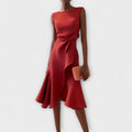 Elegant Midi Dress With Asymmetrical Drape 0