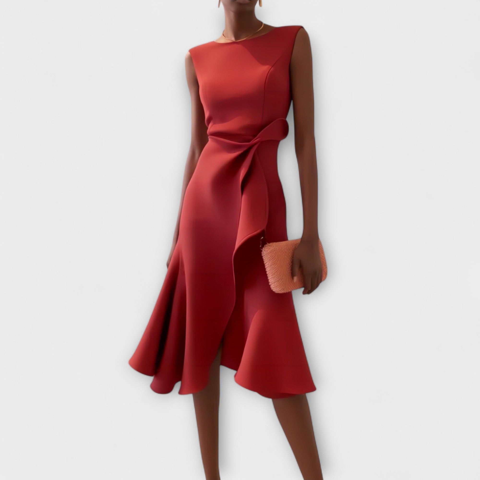 Elegant Midi Dress With Asymmetrical Drape 0