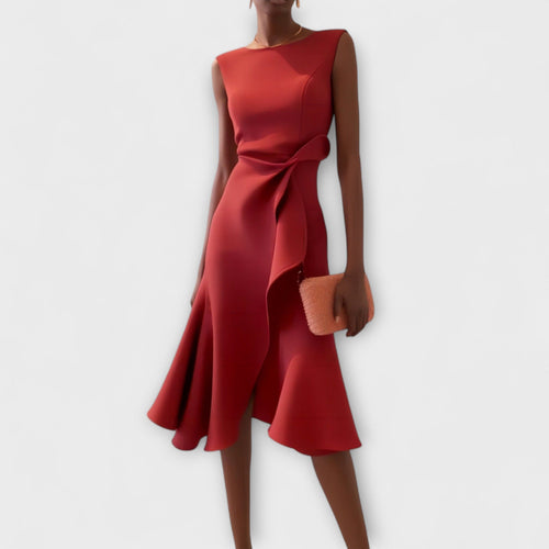 Elegant Midi Dress With Asymmetrical Drape 0