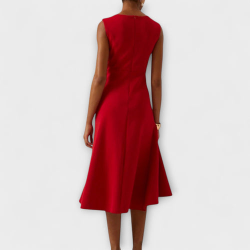 Elegant Midi Dress With Asymmetrical Drape 1