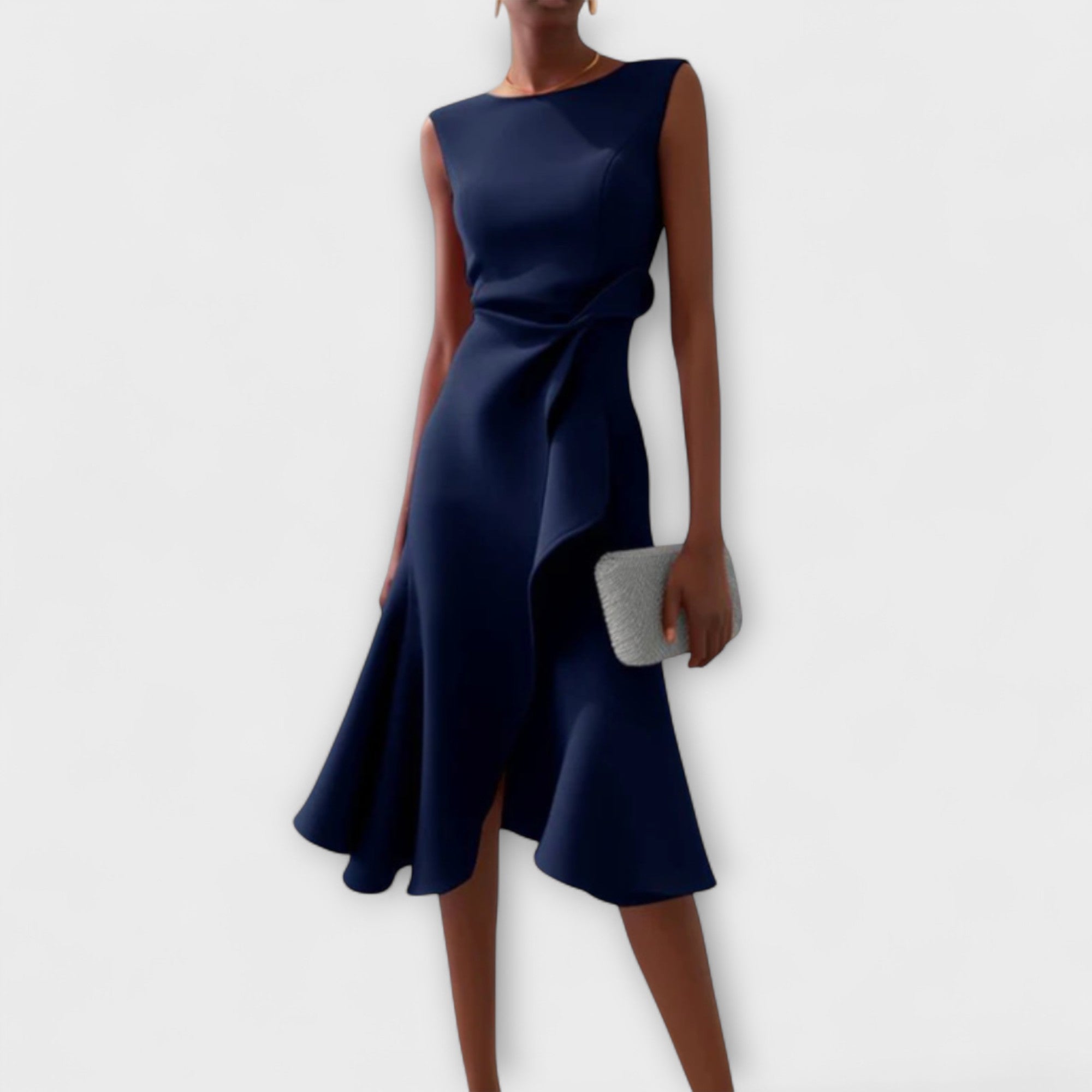 Elegant Midi Dress With Asymmetrical Drape 2