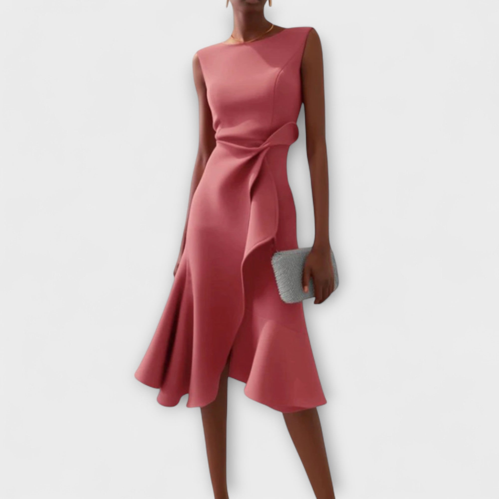 Elegant Midi Dress With Asymmetrical Drape 3