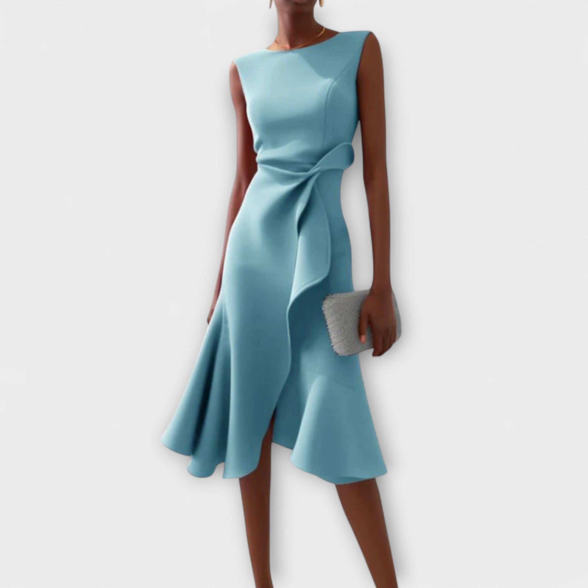 Elegant Midi Dress With Asymmetrical Drape 4