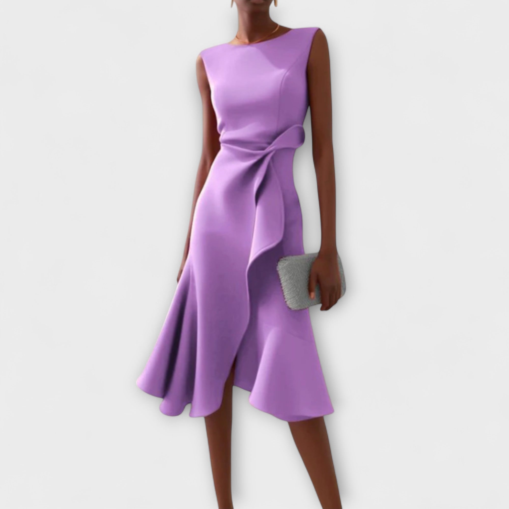 Elegant Midi Dress With Asymmetrical Drape 5