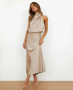 Elegant Midi Dress With High Neck Design 0