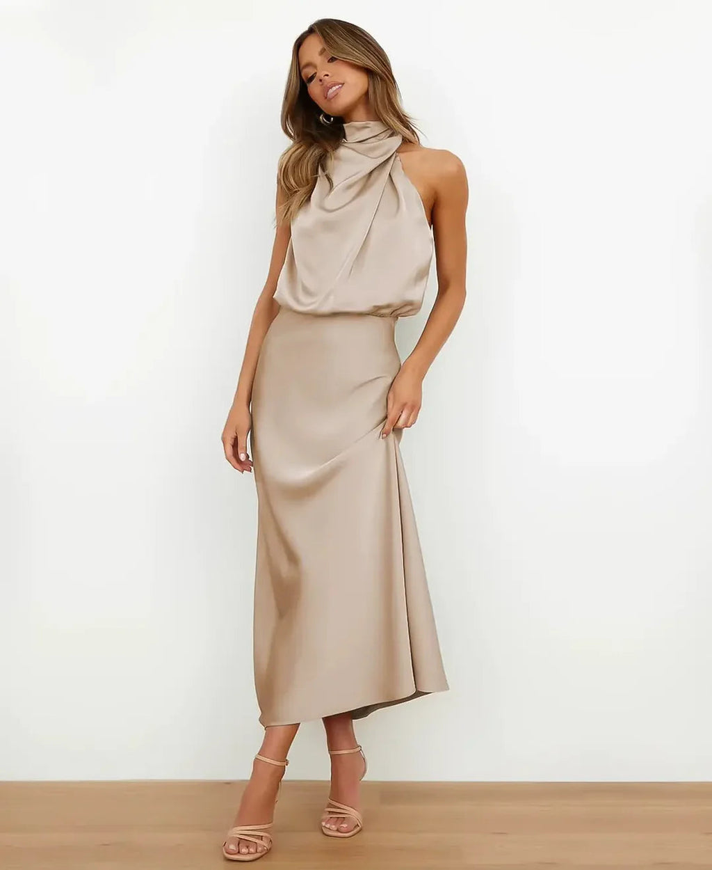 Elegant Midi Dress With High Neck Design 1