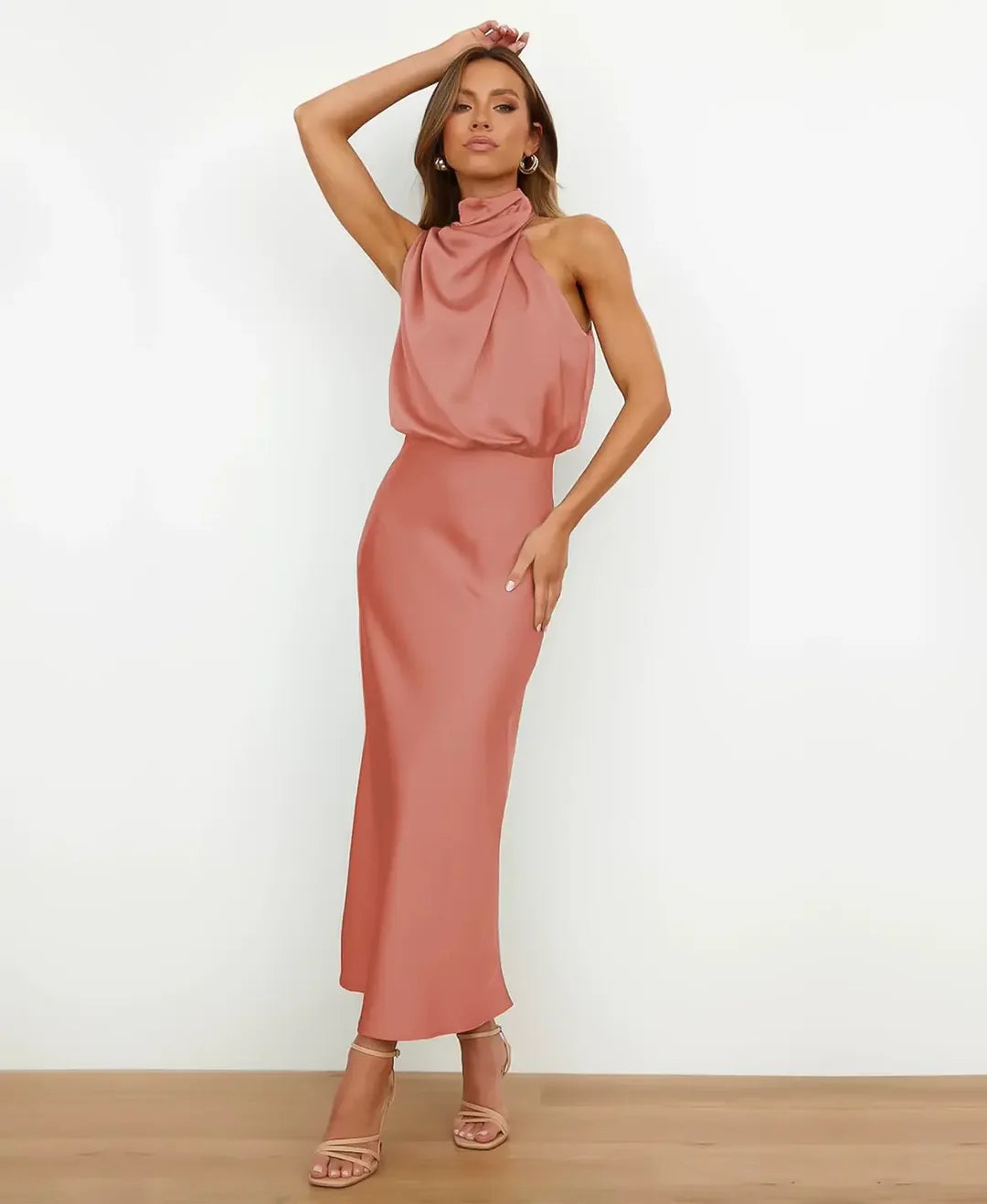 Elegant Midi Dress With High Neck Design 12