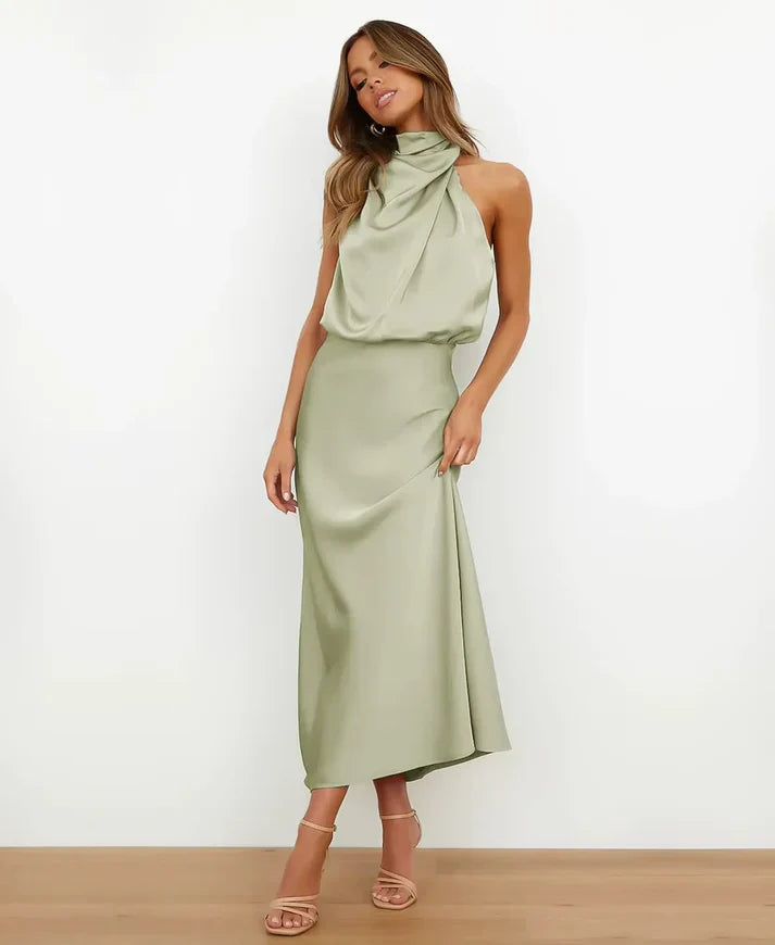 Elegant Midi Dress With High Neck Design 13