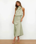 Elegant Midi Dress With High Neck Design 6
