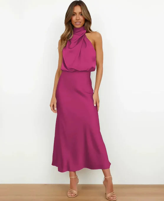 Elegant Midi Dress With High Neck Design 9