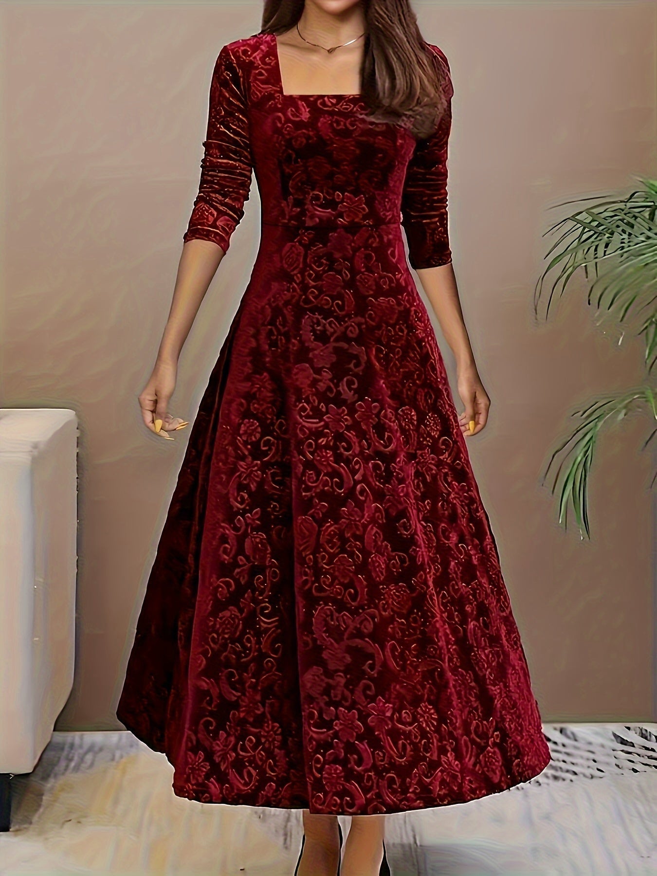 Elegant Midi Floral Dress For Wedding Guests 0