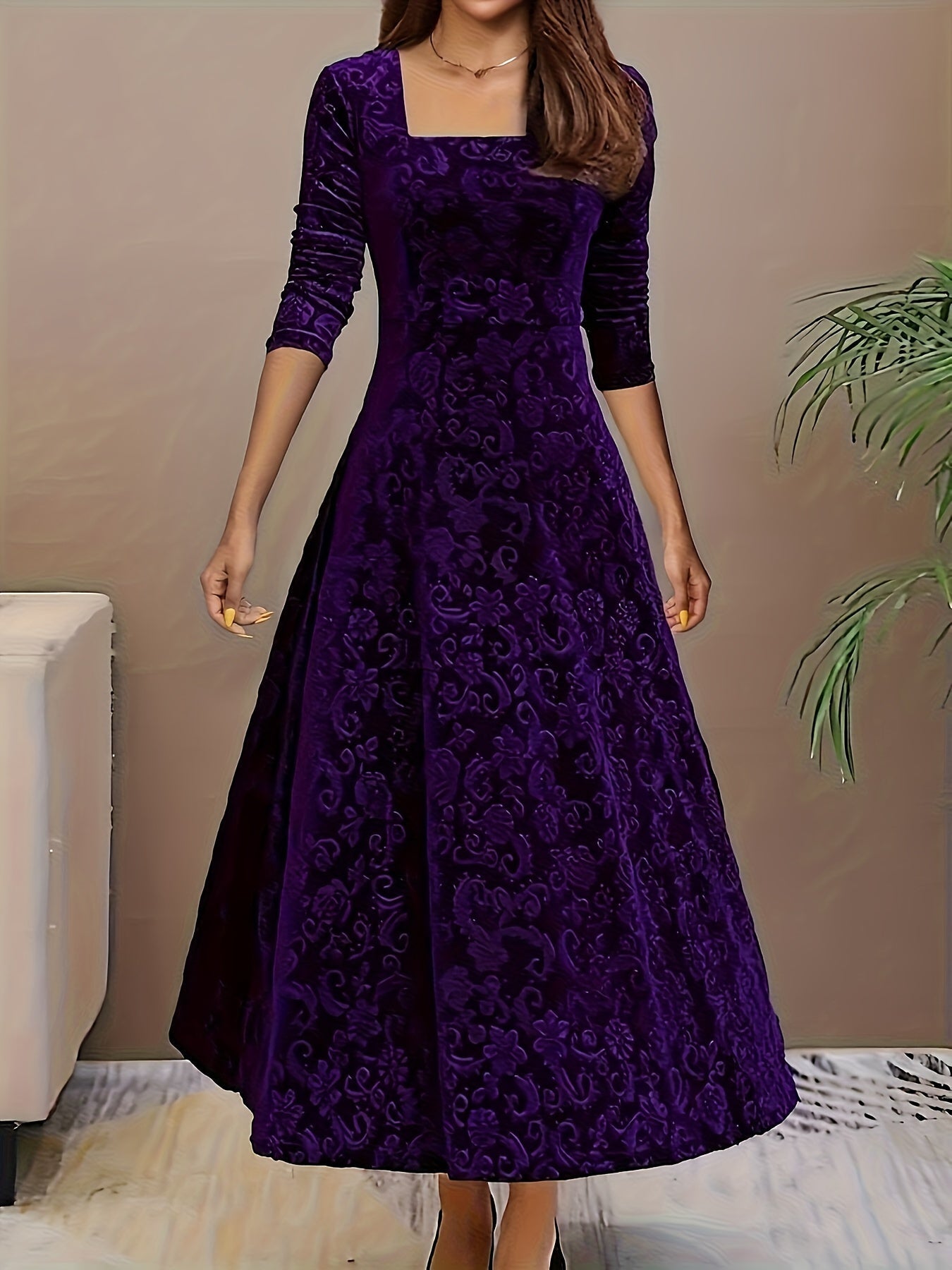 Elegant Midi Floral Dress For Wedding Guests 2