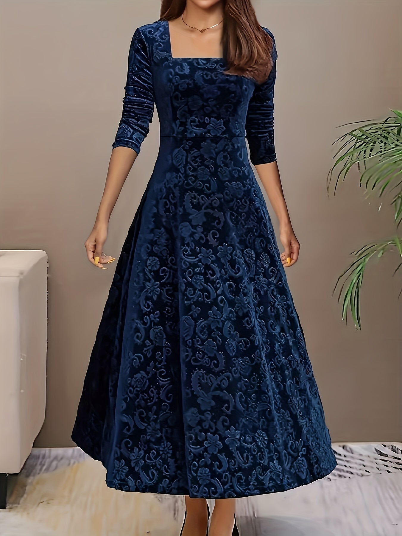 Elegant Midi Floral Dress For Wedding Guests 3