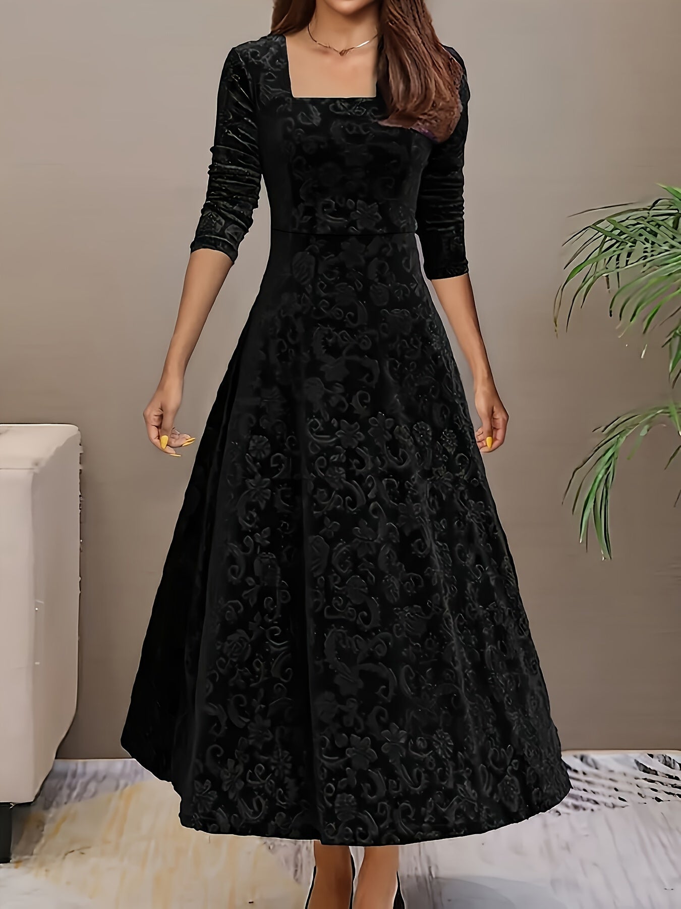 Elegant Midi Floral Dress For Wedding Guests 4