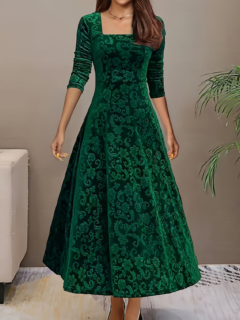 Elegant Midi Floral Dress For Wedding Guests 5