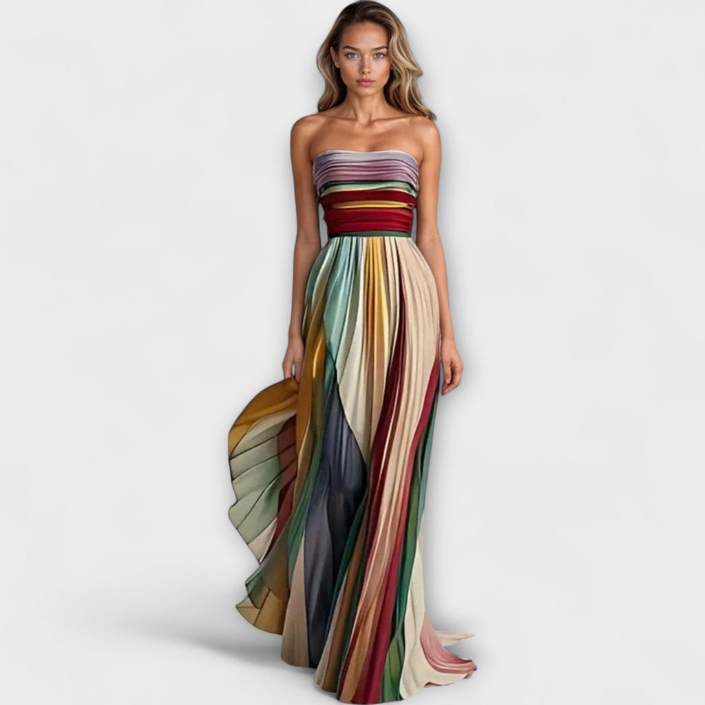 Elegant Strapless Summer Dress With Pleated Skirt 0