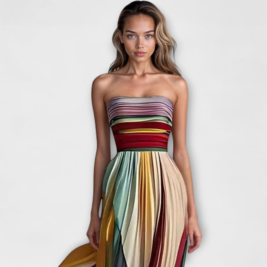 Elegant Strapless Summer Dress With Pleated Skirt 1