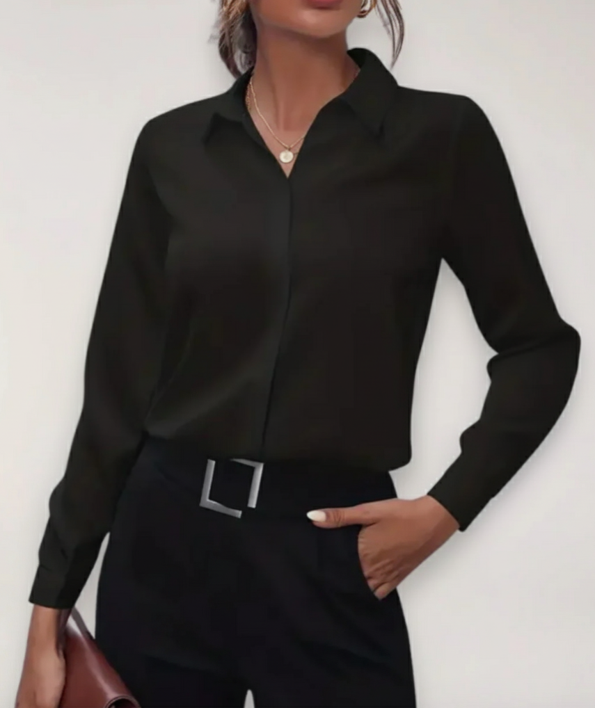 Elegant Tailored Blouse With Classic Collar 0