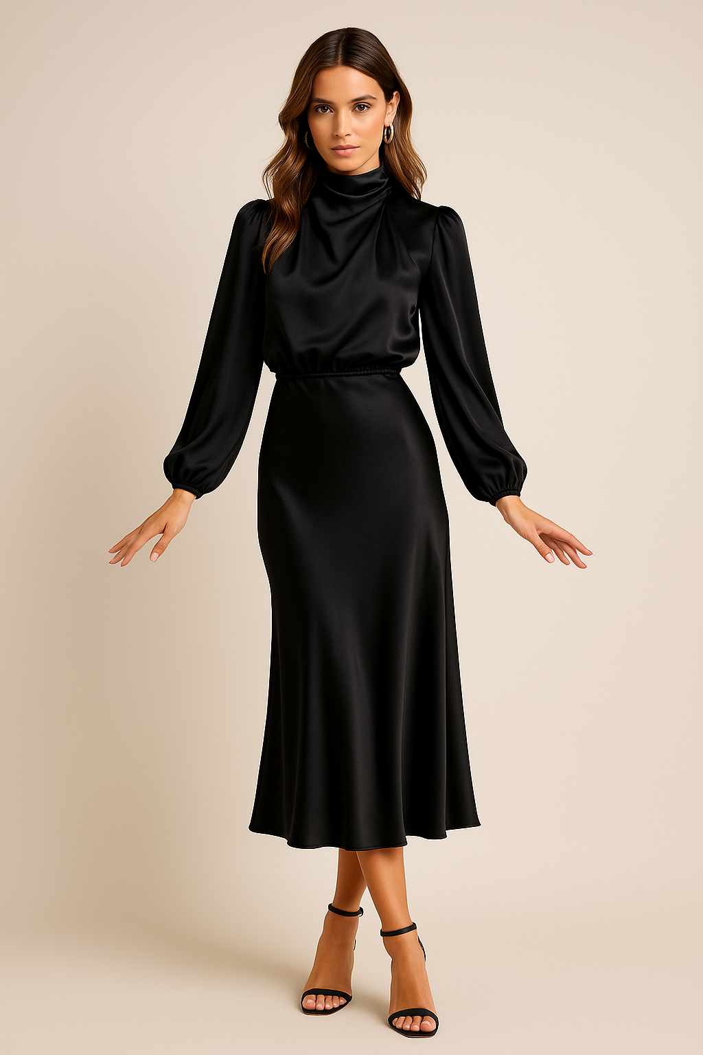 Elegant White Midi Dress With Long Sleeves 10