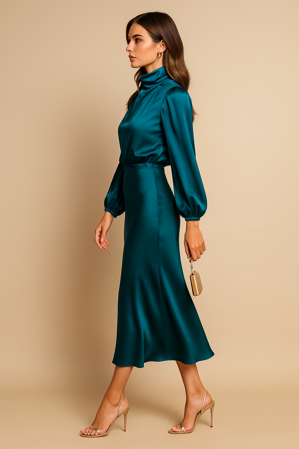 Elegant White Midi Dress With Long Sleeves 11