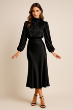 Elegant White Midi Dress With Long Sleeves 3