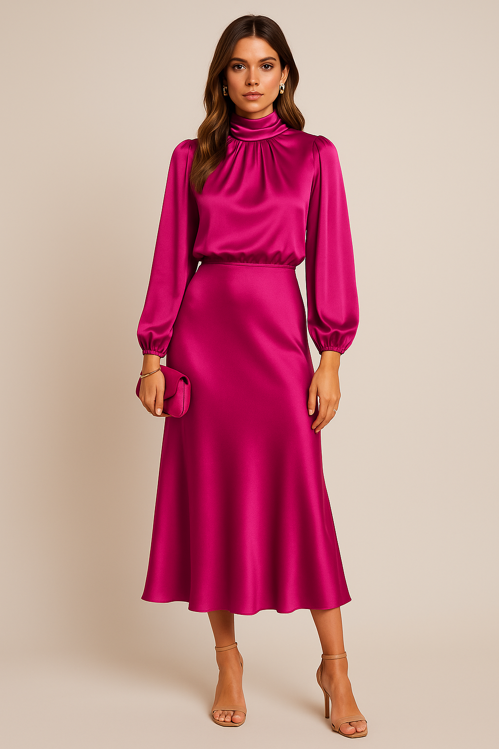 Elegant White Midi Dress With Long Sleeves 9