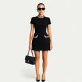 Elegant Women's Mini Dress with Pearl Trim 0