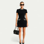 Elegant Women's Mini Dress with Pearl Trim 0