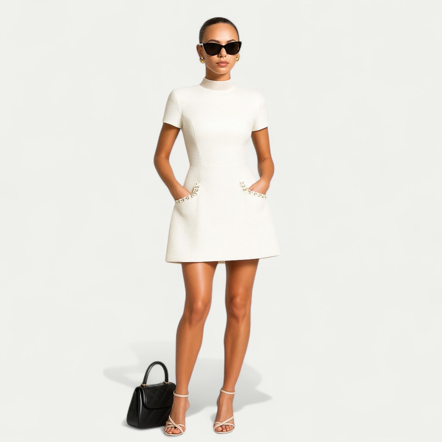 Elegant Women's Mini Dress with Pearl Trim 3