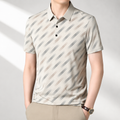 Men's beige geometric print polo shirt