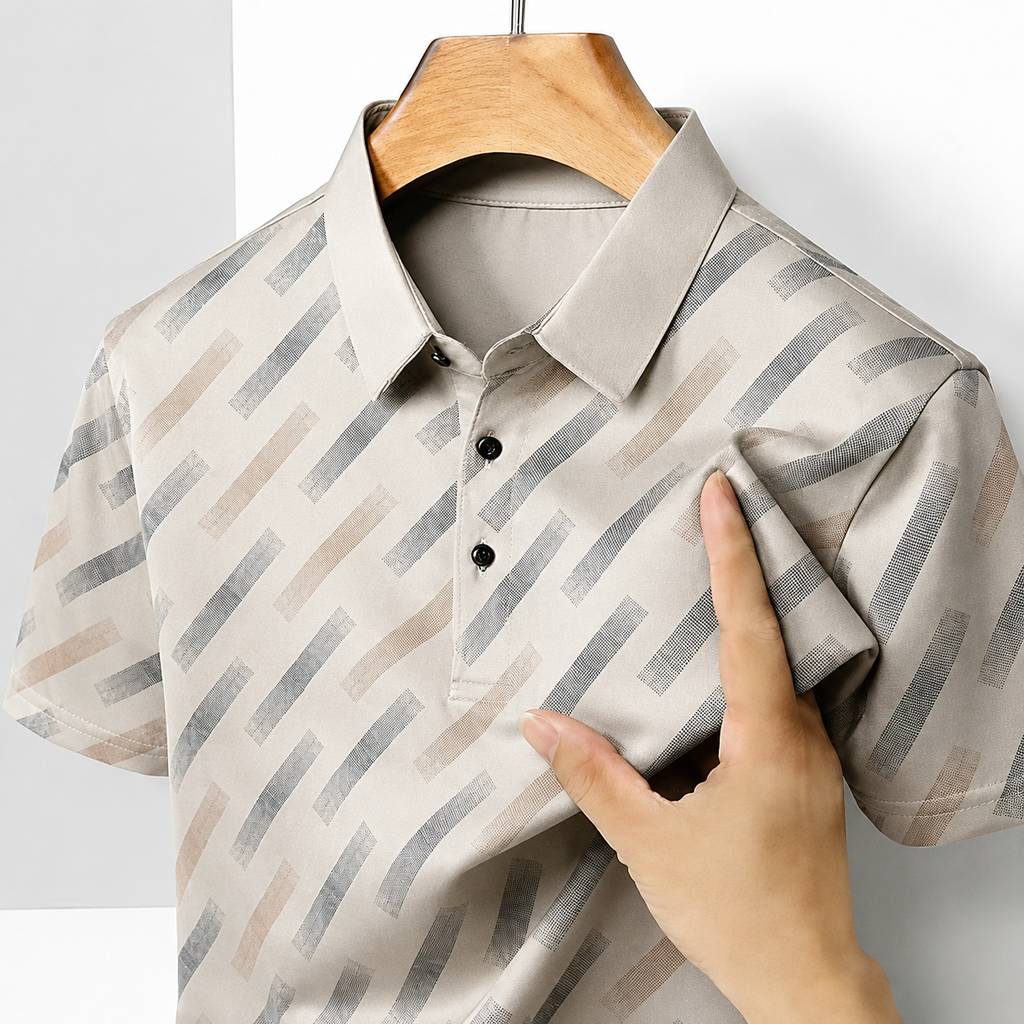Men's green geometric print polo shirt