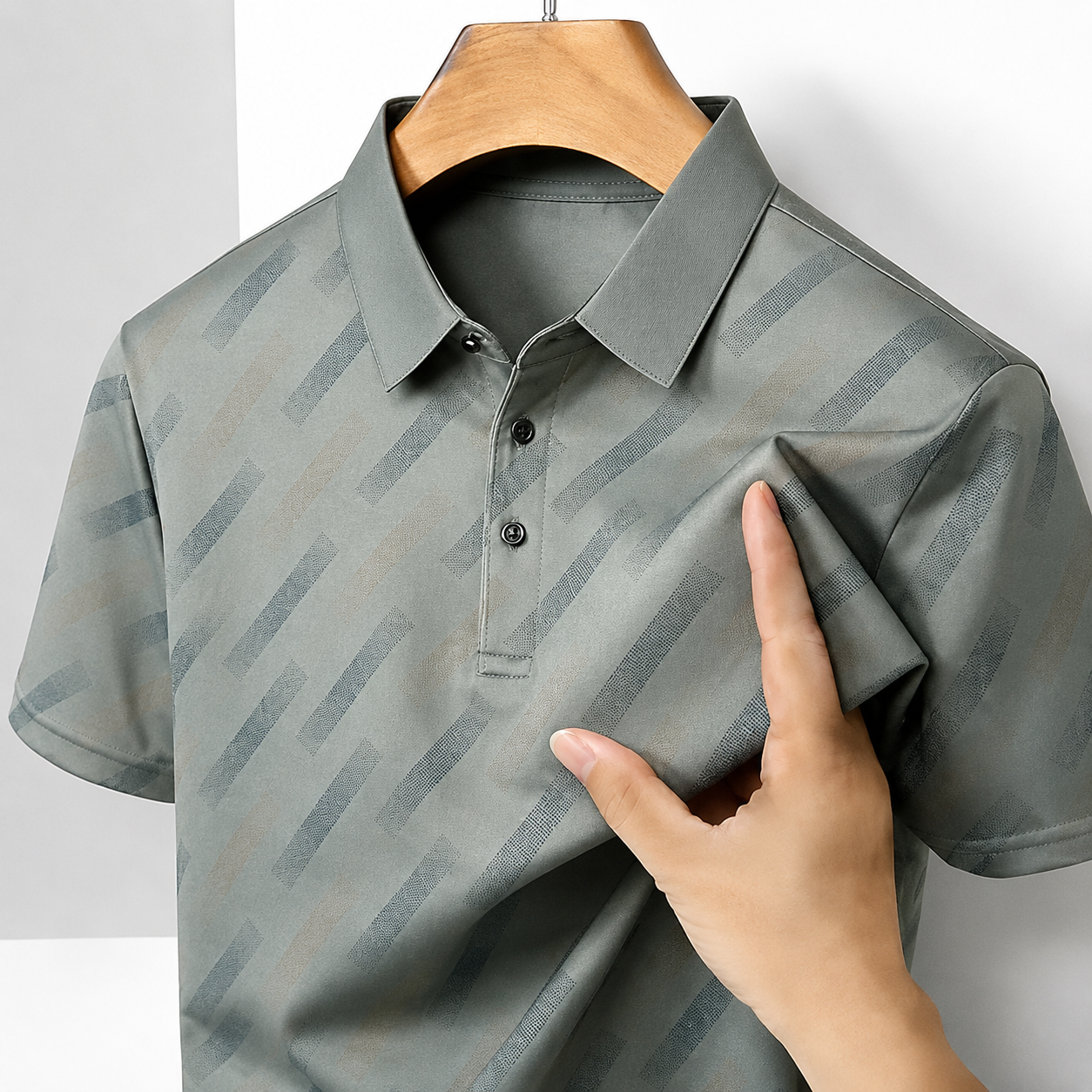 Men's green geometric print polo shirt